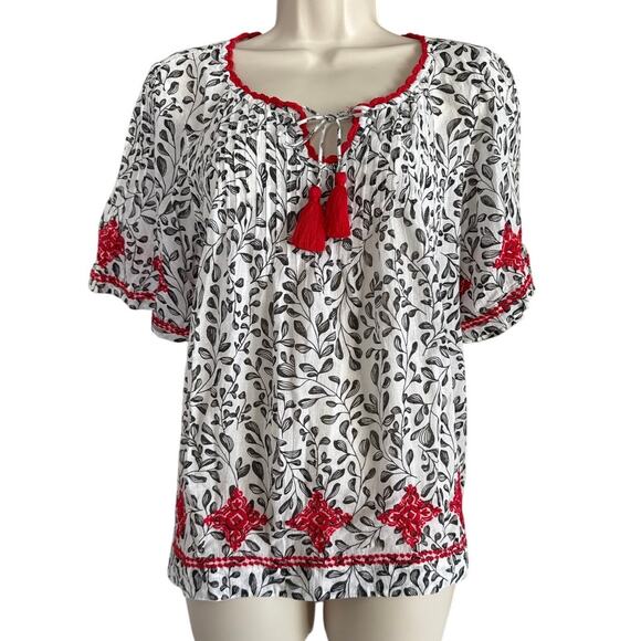 J. Jill Embroidered Pintuck Top Red Black White Size L Petite - Picture 4 of 13